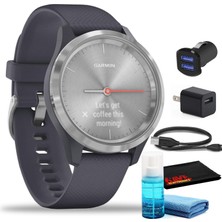Garmin Vivomove 3s Hybrid Akıllı SAAT(39MM) Silver Paslanmaz Steel/granite Blue ile USB Adaptörü ve 6AVE Temizlik Kit