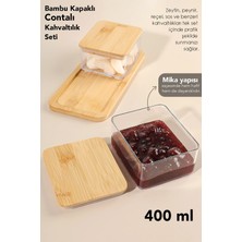 Meleni Home 3 Parça Bambu Kapaklı Kahvaltı Saklama Kabı - Tepsili Hava Almaz Vakum Kapaklı Kahvaltılık Set 400ML