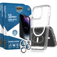 Buff Labs Buff iPhone 14 Pro Max Avantaj Paket - 2X5D Ekran Koruyucu + Magsafe Kılıf + Lens Koruyucu Privacy