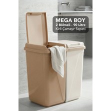 Meleni Home 90 Lt Iki Bölmeli Kirli Çamaşır Sepeti - Mega Duo Banyo Çamaşır Sepeti Renkliler & Beyazlar Latte