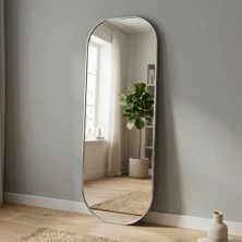 Aypars Atölye Modern Oval Boy Aynası 40X120 cm – Yuvarlak Hatlı Minimalist Gümüş Dekoratif Duvar Aynası 2026 Trend