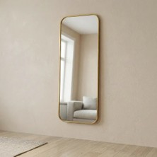 Aypars Atölye Modern Yuvarlatılmış Köşeli Boy Aynası 40X120 cm – Minimalist Ince Altın Çerçeveli Dekoratif Duvar Aynası