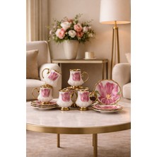 Perotti 16987 Otto Altın Yaldızlı Porselen 6 Kişilik Fincan Seti 12 Parça Türk Kahvesi Fincanı TAKIMI-75ML