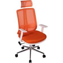 Ofisbazaar Up Beyaz Fileli Yönetici Koltuğu | Ergonomik Başlıklı Ofis Koltuğu Turuncu