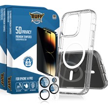 Buff Labs Buff iPhone 14 Pro Avantaj Paket - 2X5D Ekran Koruyucu + Magsafe Kılıf + Lens Koruyucu Privacy