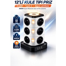 Smayling 12’li Kule Tipi Çoklu Priz 3 USB 1 Type-C Gece Lambalı 3680W Bağımsız Anahtarlı