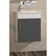 Özceden Lale 42X24 cm Beyaz-Antrasit Gri Mat Mdf Seramik Lavabolu Asma Banyo Alt Dolabı