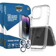 Buff Labs Buff iPhone 14 Pro Max Avantaj Paket - 2X5D Ekran Koruyucu + Şeffaf Kılıf + Lens Koruyucu Glass