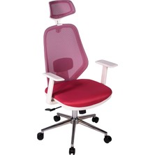 Ofisbazaar Dali Beyaz Fileli Yönetici Koltuğu | Ergonomik Başlıklı Ofis Koltuğu Pembe