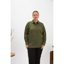 Rmg Kol Kroşeta Detaylı Büyük Beden Gömlek Haki