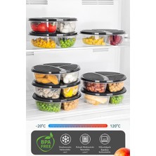 Meleni Home 6 Adet Yuvarlak 3 Bölmeli Saklama Kabı - Mikrodalga Uyumlu Organizer Derin Dondurucu Erzak Kabı