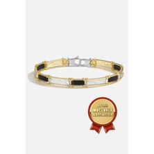 Meks Jewels Mikron Altın Kaplama 925 Ayar Gümüş Grek Erkek Bilekliği