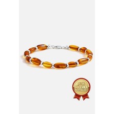 Meks Jewels Saf Kehribar Taşlı Gümüş Erkek Bilekliği