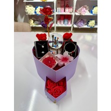 Ayı Evreni Romantik Hediye Kutusu Kırmızı | Lila Kutu | Kar Küresi, Çelik Takı Seti, Peluş Ayıcık | Sevgiliye, Anneye, Doğum Günü, 14 Şubat, Yıldönümü