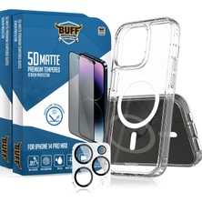 Buff Labs Buff iPhone 14 Pro Max Avantaj Paket - 2X5D Ekran Koruyucu + Magsafe Kılıf + Lens Koruyucu Matte