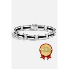 Meks Jewels Mikron Altın Kaplama 925 Ayar Gümüş Oniks Taşlı Erkek Bilekliği