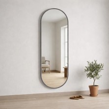 Aypars Atölye Modern Oval Boy Aynası 40X120 cm – Minimalist Gri Çerçeveli Dekoratif Duvar Aynası 2026 Trend