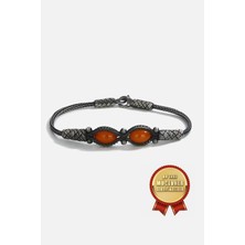 Meks Jewels 925 Ayar Gümüş Kazaz El Işi Siyah Oksitli Elips Taş Erkek Bilekli