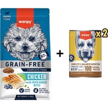 Wanpy Tahılsız Kuzulu Yavru Köpek Maması 1,5 kg + 2 Adet Wanpy Tahılsız %100 Gerçek Et Biftekli Köpek Konservesi 375 gr