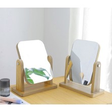 Gaman Ahşap Tasarım Masaüstü Makyaj Aynası 18X13CM Açık Renk Kullanım Alanı İçin Şık