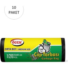 MiraLive Orta Boy Çöp Torbası 55 x 60 cm 20 Li Rulo x 10 Paket = 200 Adet (Siyah)