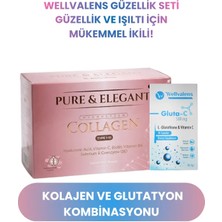 Wellvalens Pure & Elegant 10.000 Mg Kolajen Saşe + Gluta-C Set | Glutatyon, Vitamin C, Hyaluronik Asit ile Cilt Işıltısı ve Antioksidan Beauty Paketi