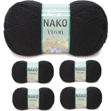 MiraLive 5 Adet Vizon Premium Akrilik El Örgü Ipi Yünü Renk NO:217 Siyah