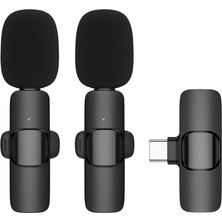 Avcı Teknoloji Market 2'li Kablosuz Yaka Mikrofonu Seti Type-C Girişli Röportaj ve Yayın Mikrofonu