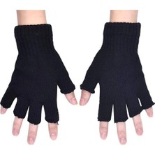 MiraLive Yarım Parmak Kesik Siyah Eldiven Unisex 1 Çift Sıcak Tutan Yün Kışlık Kadın Erkek