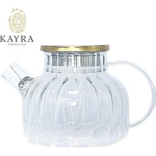 MiraLive Çelik Kapaklı Borosilikat Dilimli Model Süzgeçli Cam Demlik Bitki Çayları 1000 ml Royaleks-Cm-