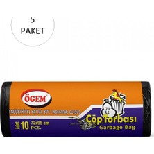 MiraLive Endüstriyel Battal Boy Çöp Torbası 72 x 95 cm 10 Lu Rulo x 5 Paket = 50 Adet (Siyah)