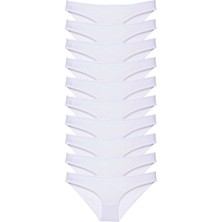 10 Adet Süper Eko Set Likralı Kadın Slip Külot Beyaz