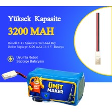 Ümit Maker Bissell 3115 Spinwave Wet And Dry Robot Süpürge 3200 mAh 14.4 V  Batarya – Orjinal Uyumlu Uzun Ömürlü, Yüksek Performans Pil