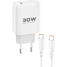 MiraLive  JK89 30W Type-C Çıkışlı Ekstra DC67 1m Type-C To Type-C Kablolu Pd Şarj Cihazı - Beyaz