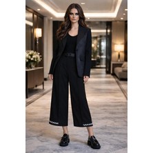by Eylül Ertürk Deri Detaylı Çift Yaka Siyah Ceket