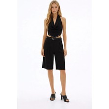by Eylül Ertürk Kemer Detaylı Yüksek Bel Siyah Şort