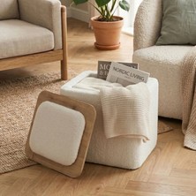 Zem Jarvis Bohem Sandıklı Orta Sehpa Puf, Kırık Beyaz