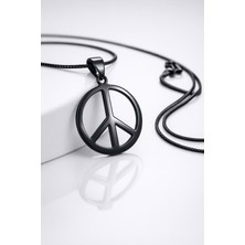 Siyah Paslanmaz Çelik Siyah Barış Sembolü Kolye Peace Kolye