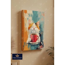 Tablo Royale Kahve Içen Kedi Kanvas Tablo - Salon Tablo - Ofis Tablo