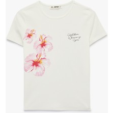 Koton Slim Fit Kısa Kollu Bisiklet Yaka Pamuklu Hibiskus Baskılı Tişört