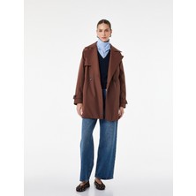 Koton Kadın Uzun Kollu Kruvaze Kemerli Trençkot Polyester Karışımlı Ceket Yaka