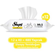 Sleepy Yenidoğan Islak Bebek Havlusu Kokusuz 12X40 (480 Yaprak) Hassas Temizlik İçin
