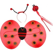 MiraLive Çocuk Gösteri Için Uğur Böceği Kanat + Taç + Asa 3 Lü Kostüm Seti