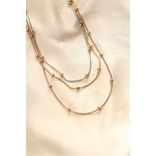 Inure Jewelry 316L Çelik Karışık Renkli Topçuk Tasarımlı Çoklu Kolye