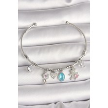 Inure Jewelry Pirinç Gümüş Renk Sallantı Zirkon Taşlı Ayıcık Figür Çiçek Detay Charm Kadın Bileklik