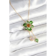Inure Jewelry 316L Çelik Zincir Gold Renk Çiçek Model Sallantılı Kadın Kolye