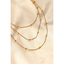 Inure Jewelry Çelik Altın Renkli Topçuk Tasarımlı Çoklu Kolye