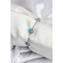 Inure Jewelry 316L Çelik Gümüş Renk Buz Mavisi Baby Boy Yonca Kadın Bileklik