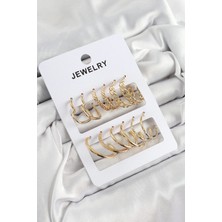Inure Jewelry Pirinç Karışık Halka Model Gold Renk 6 Çift Kadın Küpe Set