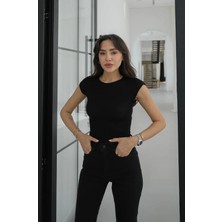 Havoş Siyah Cap Sleeve Crop Top